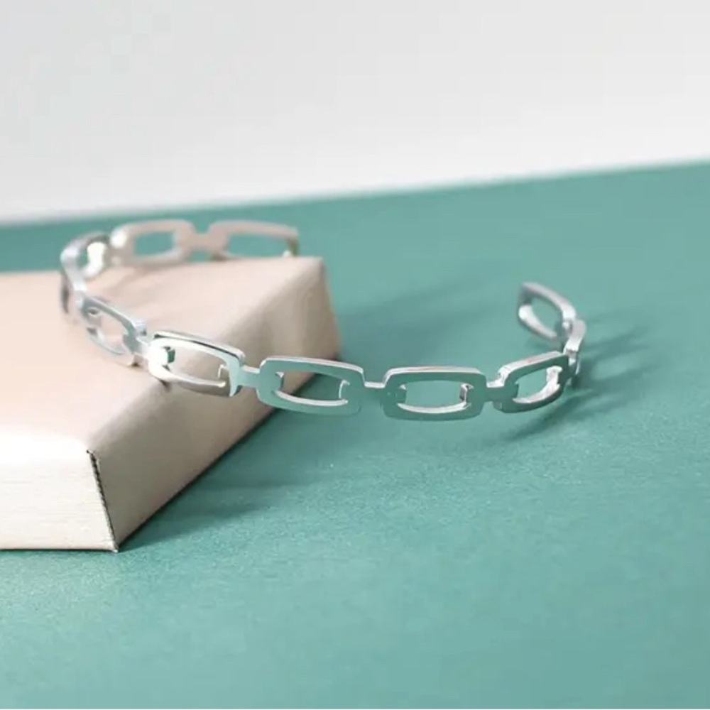 NWT Men’s Stainless Steel Paperclip Chain Link Cuff Bracelet Silver Bangle New